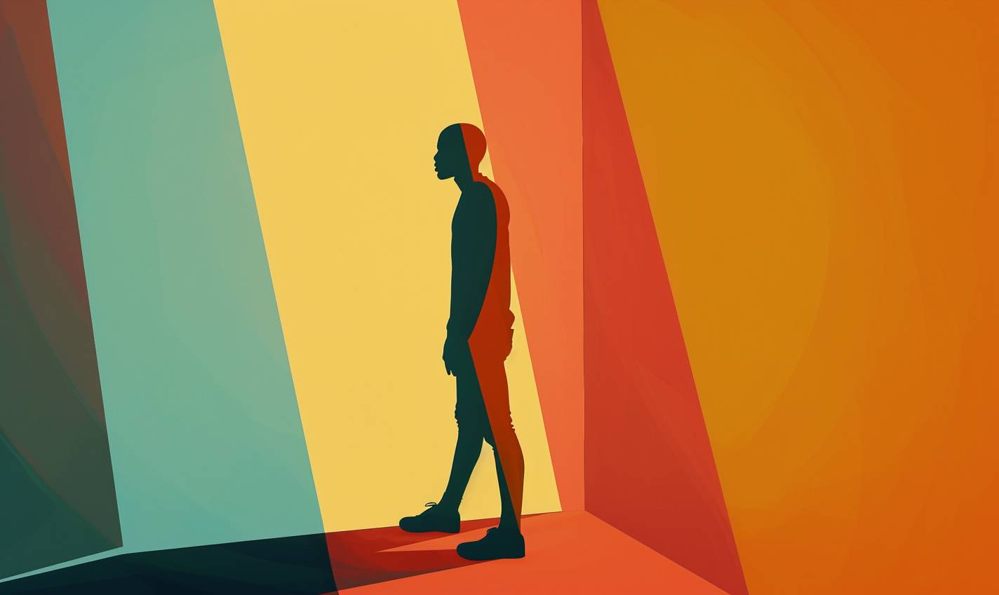[SUBJECT], in the style of minimalist illustrator, reinterpreted human form, iconic album covers, [COLOR] and [COLOR], stop-motion animation, elongated forms, flat illustrations