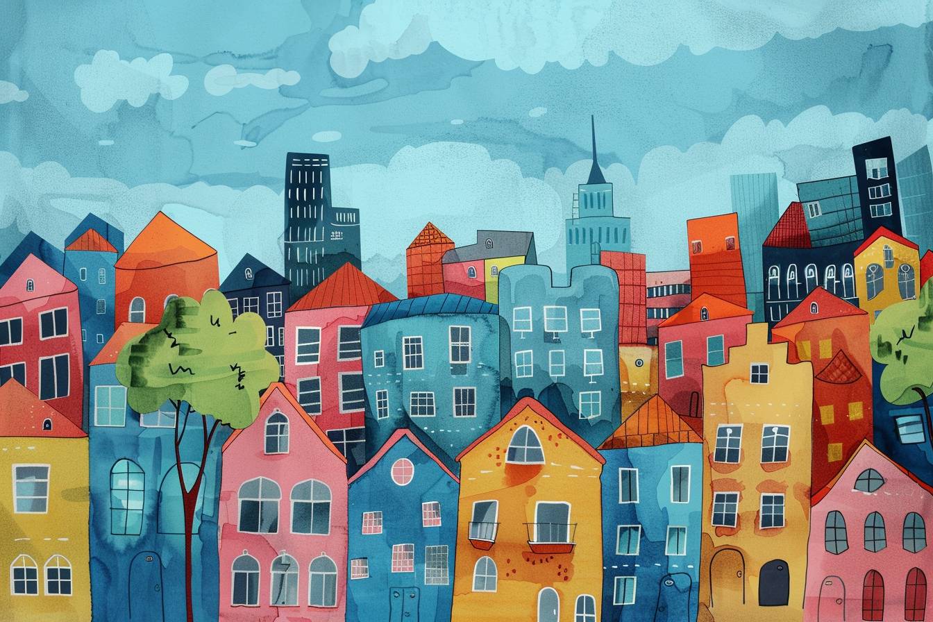 Allie Broshのスタイルで、都市の風景