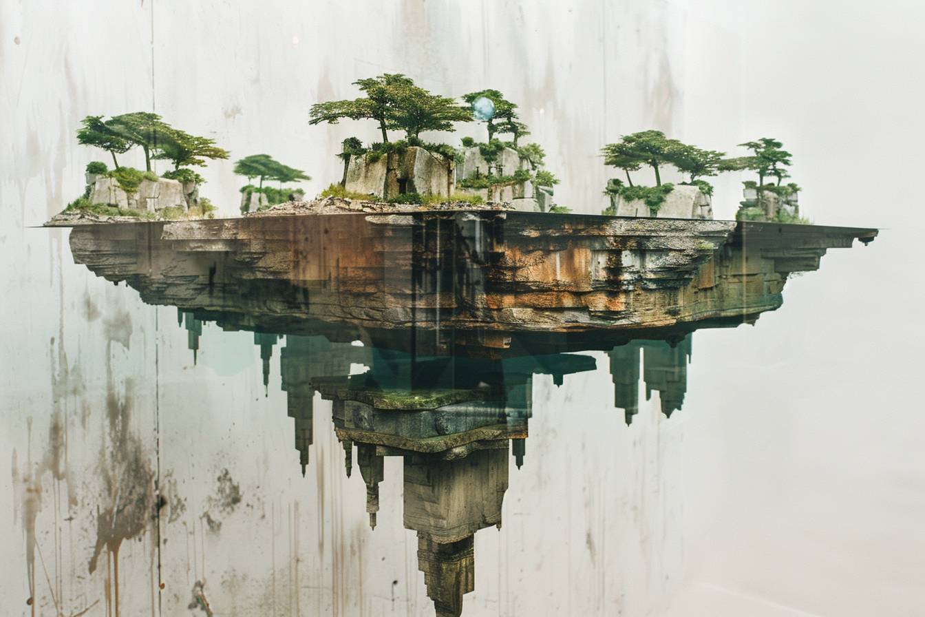 floating islands inside an anamorphic illusion