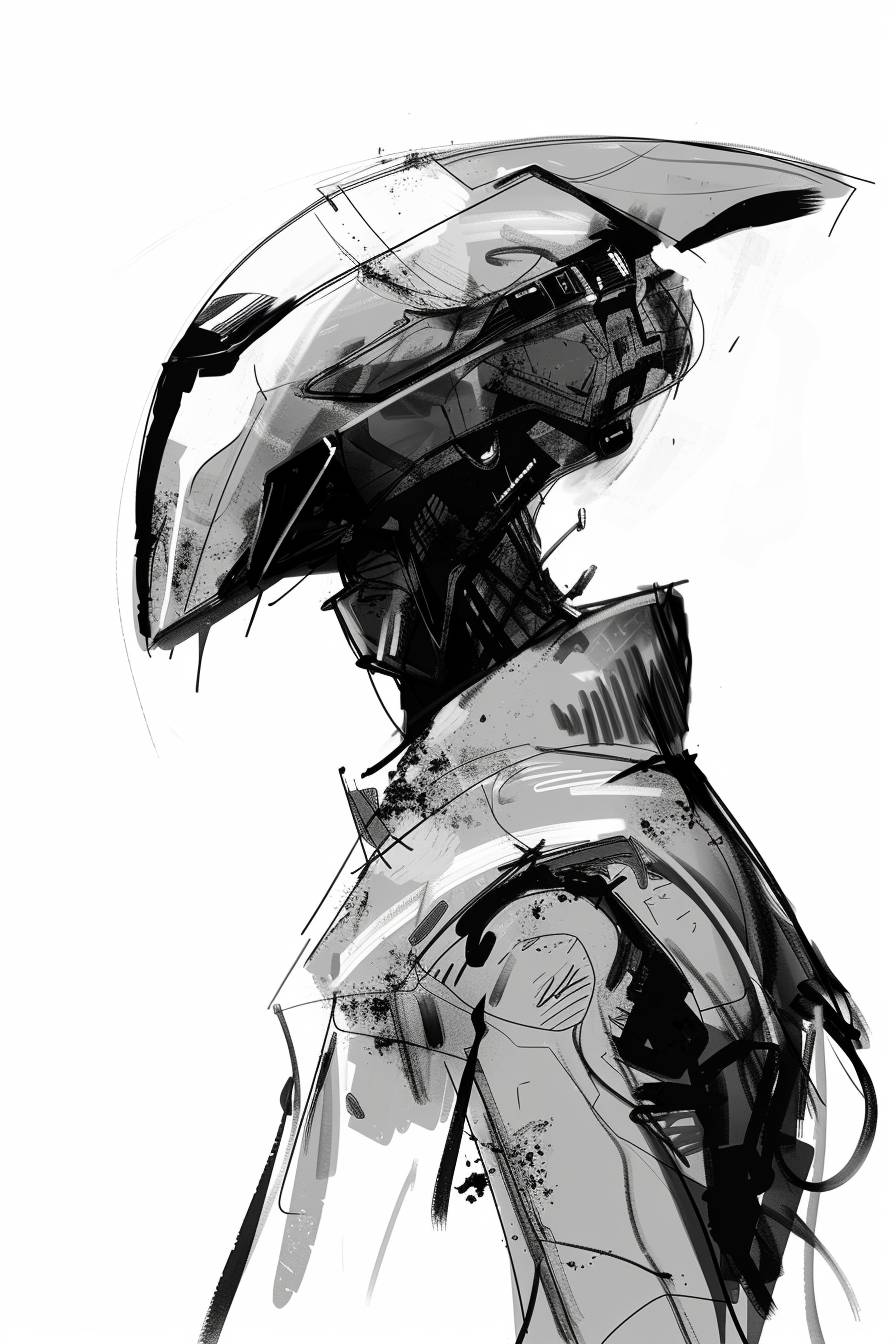 In style of Sparth, character, ink art, side view