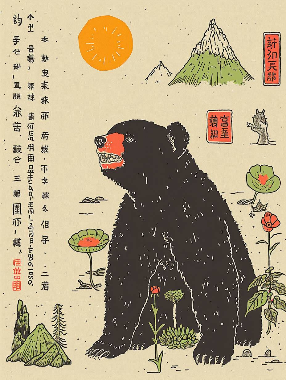 Knolling Sun Bear Tibet Iconography Icon by Jiro Kuwata