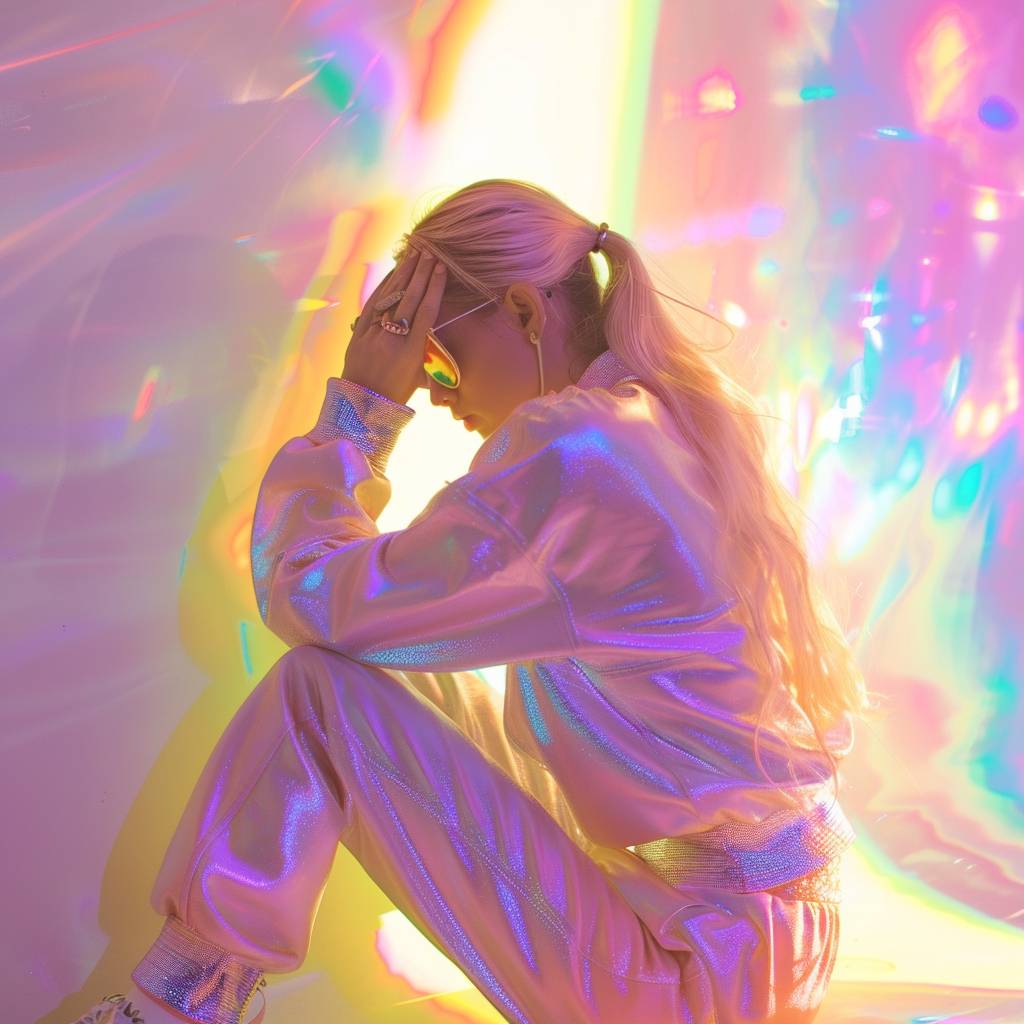 [Subject] in the holographic style with iridescent light, pastel colors, professional photography, highly detailed, [view], [background]  --v 6.0