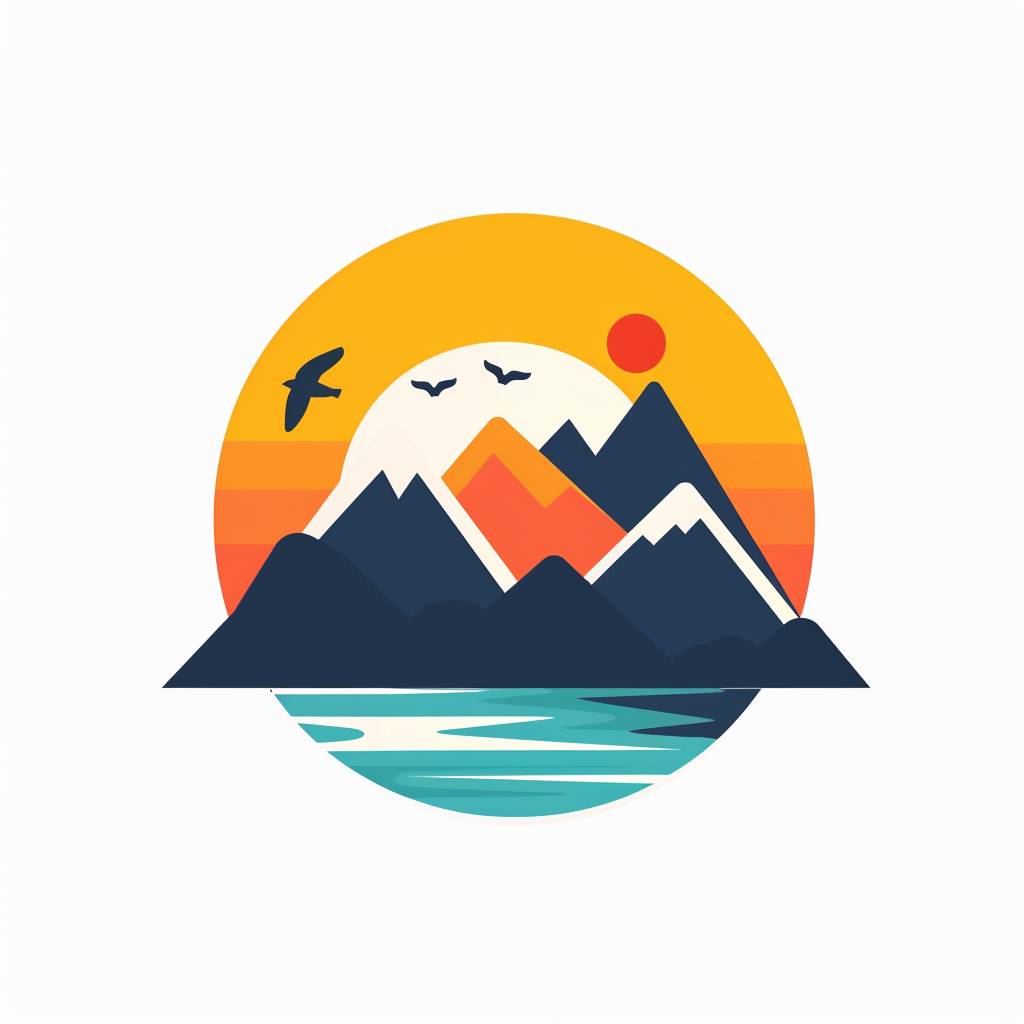 Logo flat icon Mountain beach sun sunset
