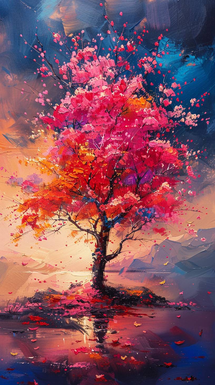 水彩スタイルで木々の美しさを描く パステル