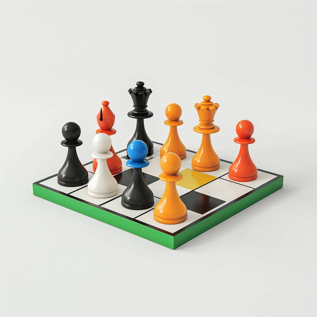 A board game resembling a Simulation game, 3D illustration minimalistic, plain white background