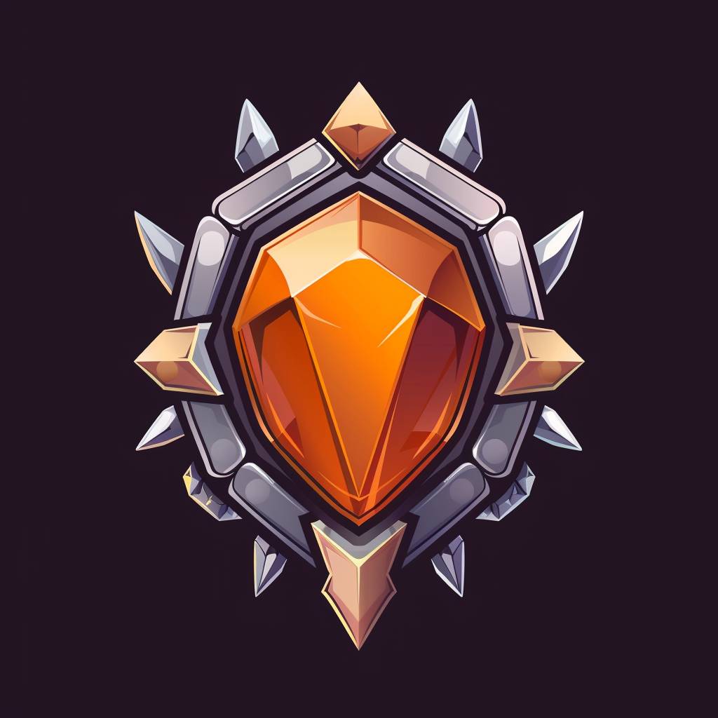 Design a game badge with simple shapes, Earthy silver gemstone color, clean colors, high –brightness warm colors, solid color background, clear vector graphics, illustration style, symmetrical illustrations