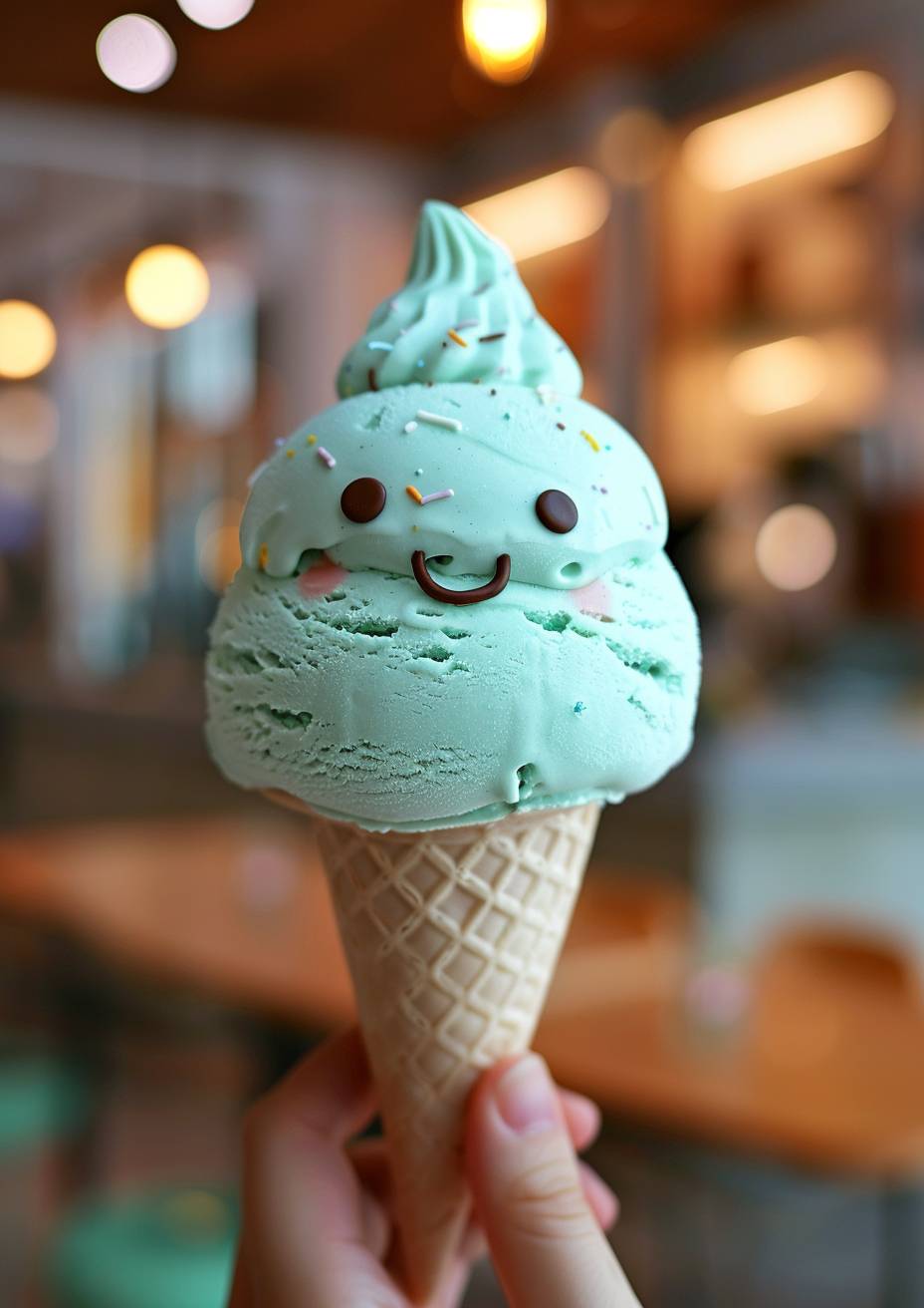A soft ice cream with a smiley face
