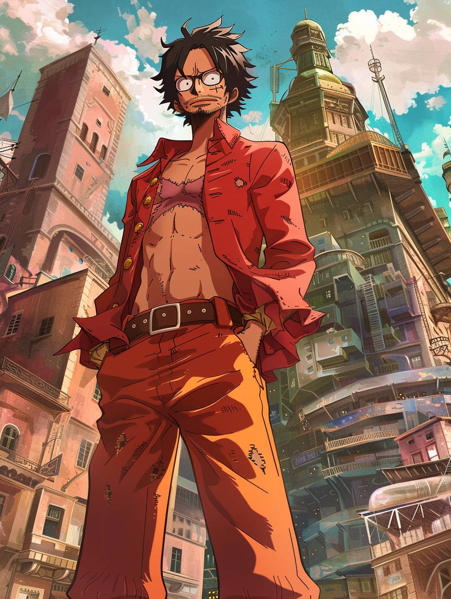 One Piece style, manga, anime style, mathematician, academy building, epic, standing, background niji 5