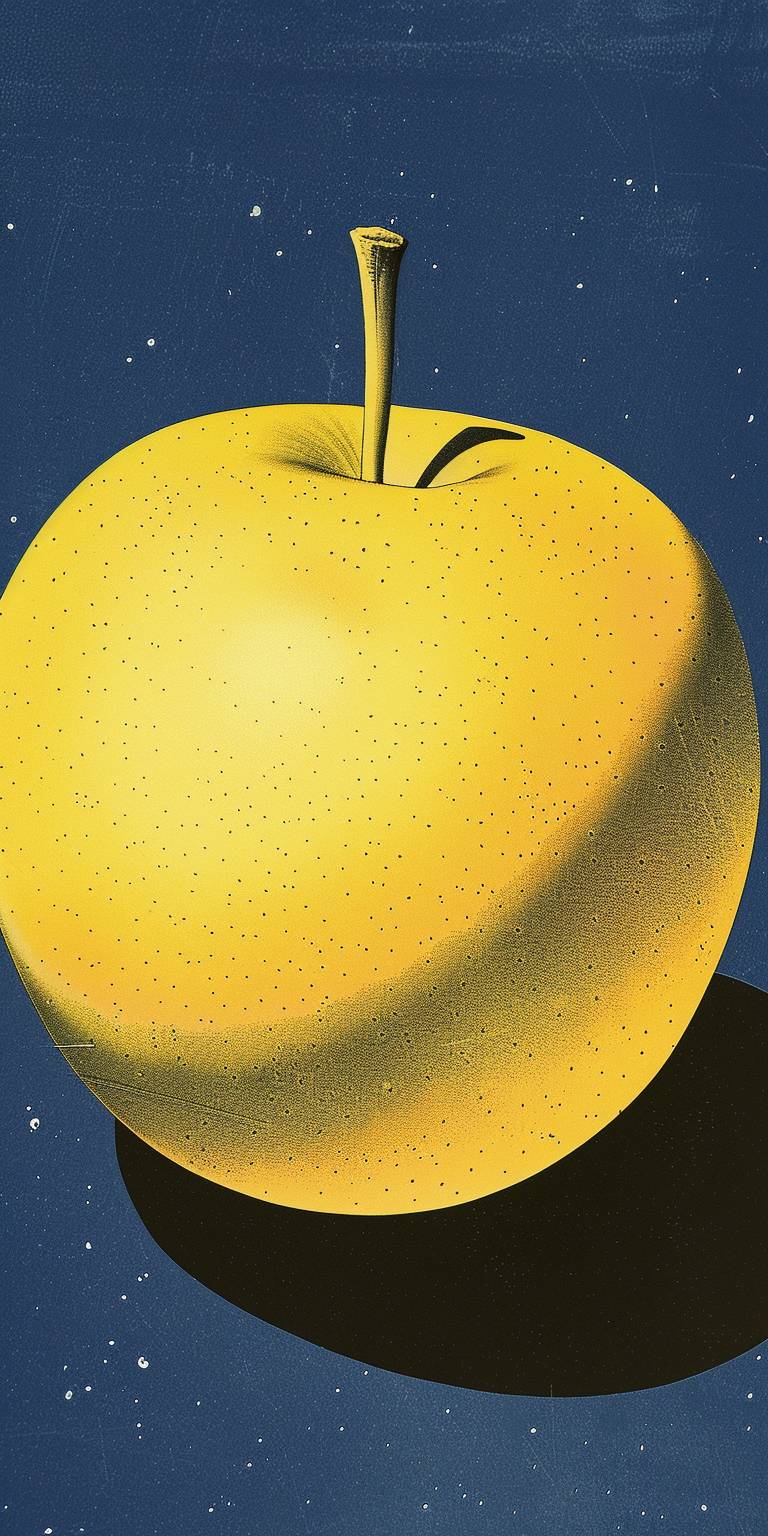 Green apple without stem floating in space