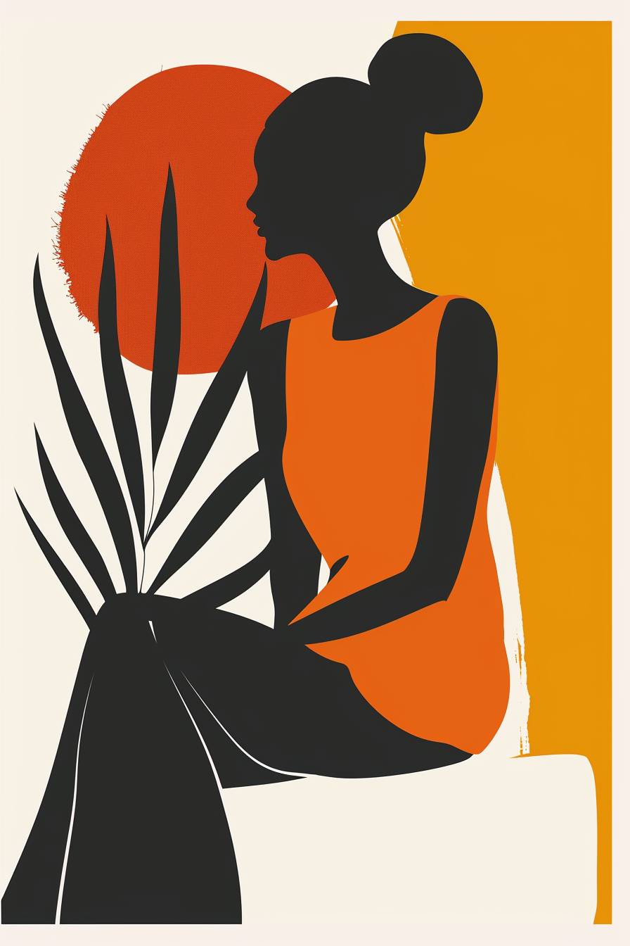 Visualize of a female model, artwork inspired by the iconic style of Henri Matisse. The composition should embrace Matisse's love for bold shapes and high contrast, but with a modern, minimalist twist. Perhaps focus on a single organic form, rendered in a bold color against a stark background. The simplicity of the form, combined with the striking use of white, should evoke Matisse's work while offering a fresh, minimalist interpretation.