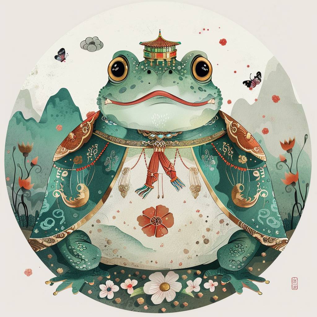 Frog Prince, cartoon creature in the style of Wu Guanzhong