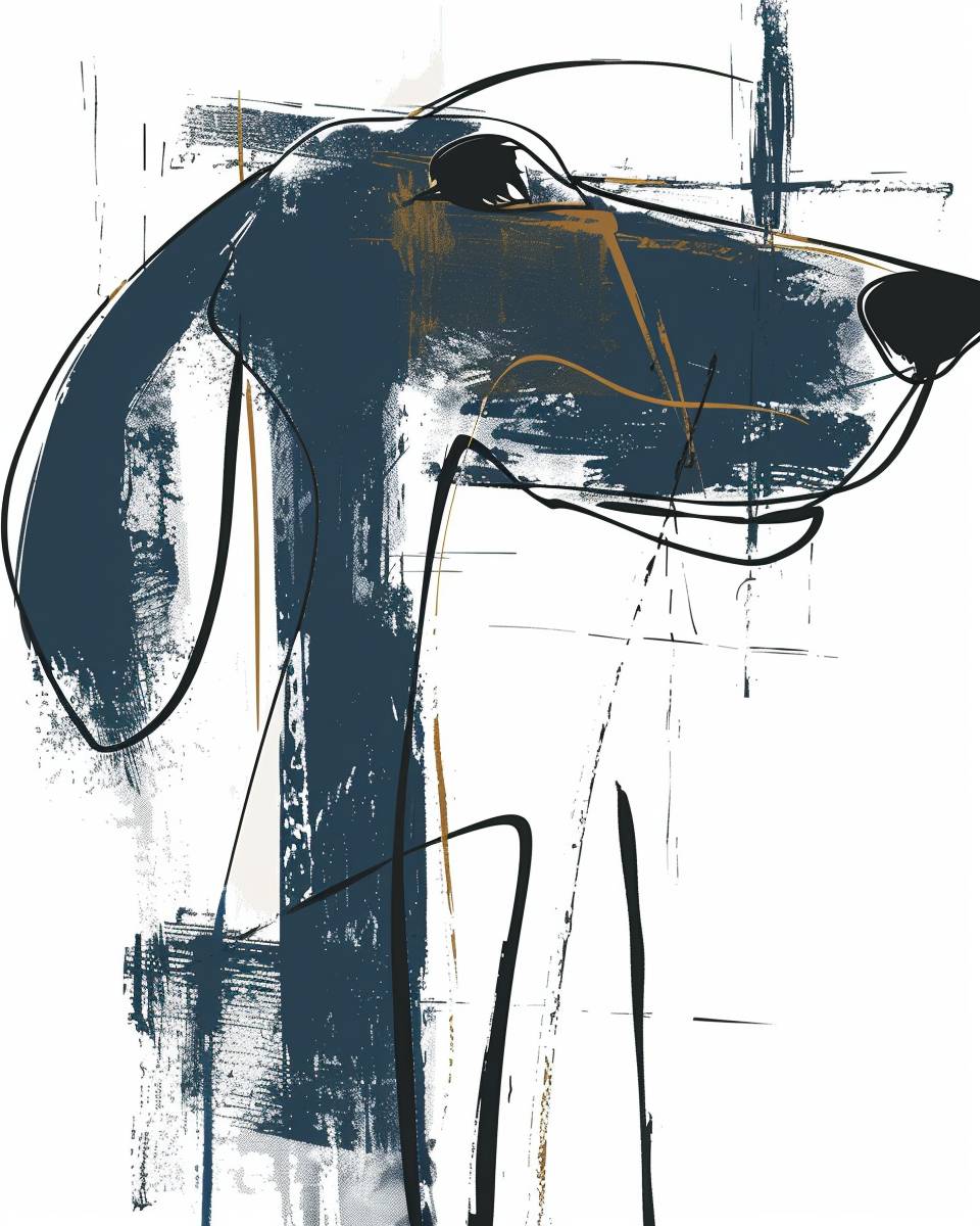 An abstract drawing of a blue dog, transparent background