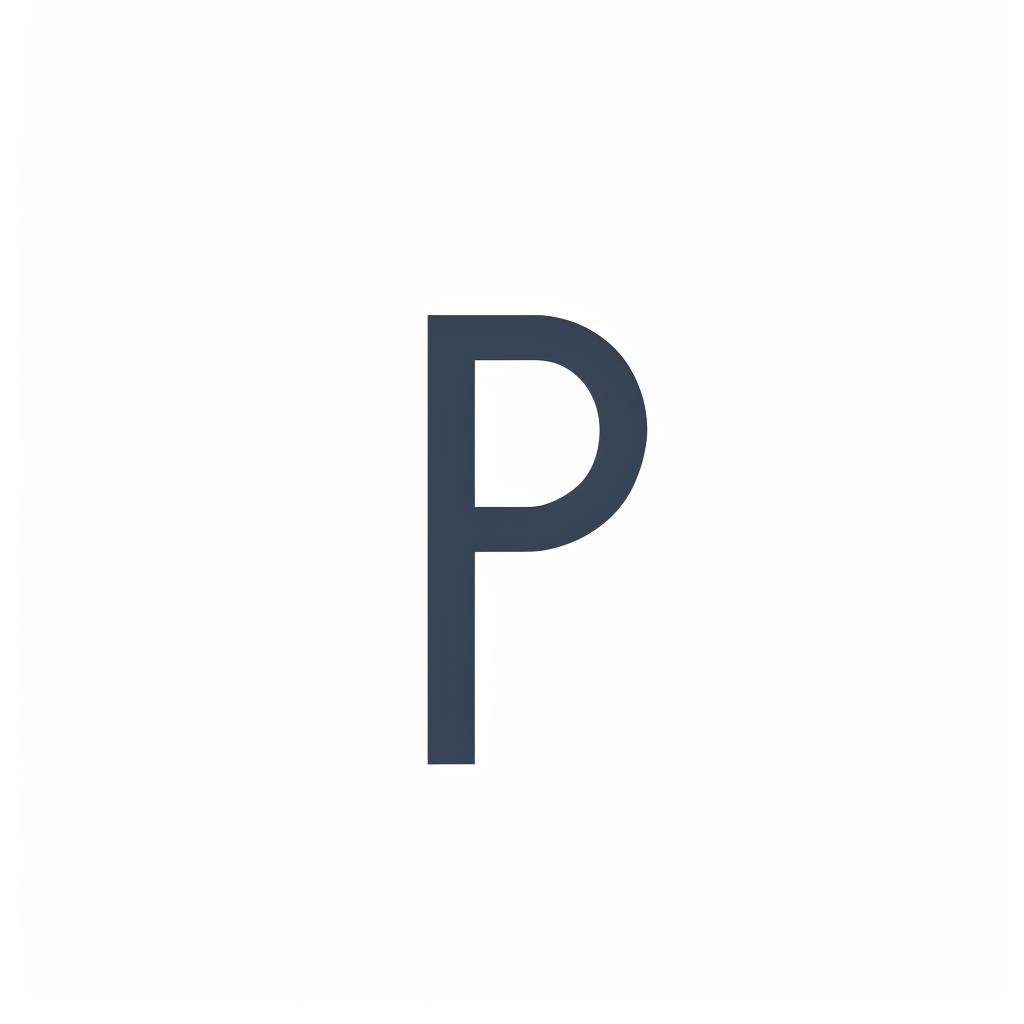 Minimalist typographic logo based on the letter “P”, legible, clean, on plain white background, clean vector, high contrast, flat color.