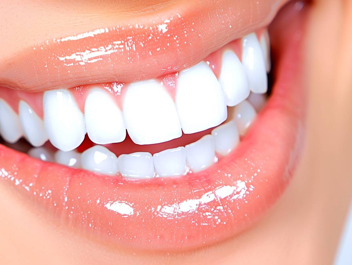 a beautiful white smile. Teeth whitening service.