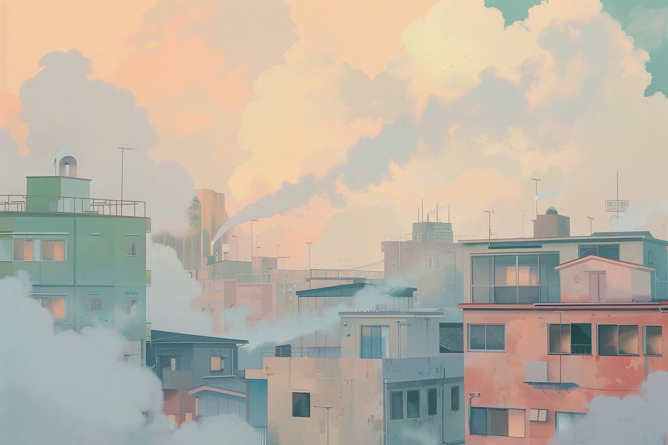 In style of Hsiao Ron Cheng, city landscape