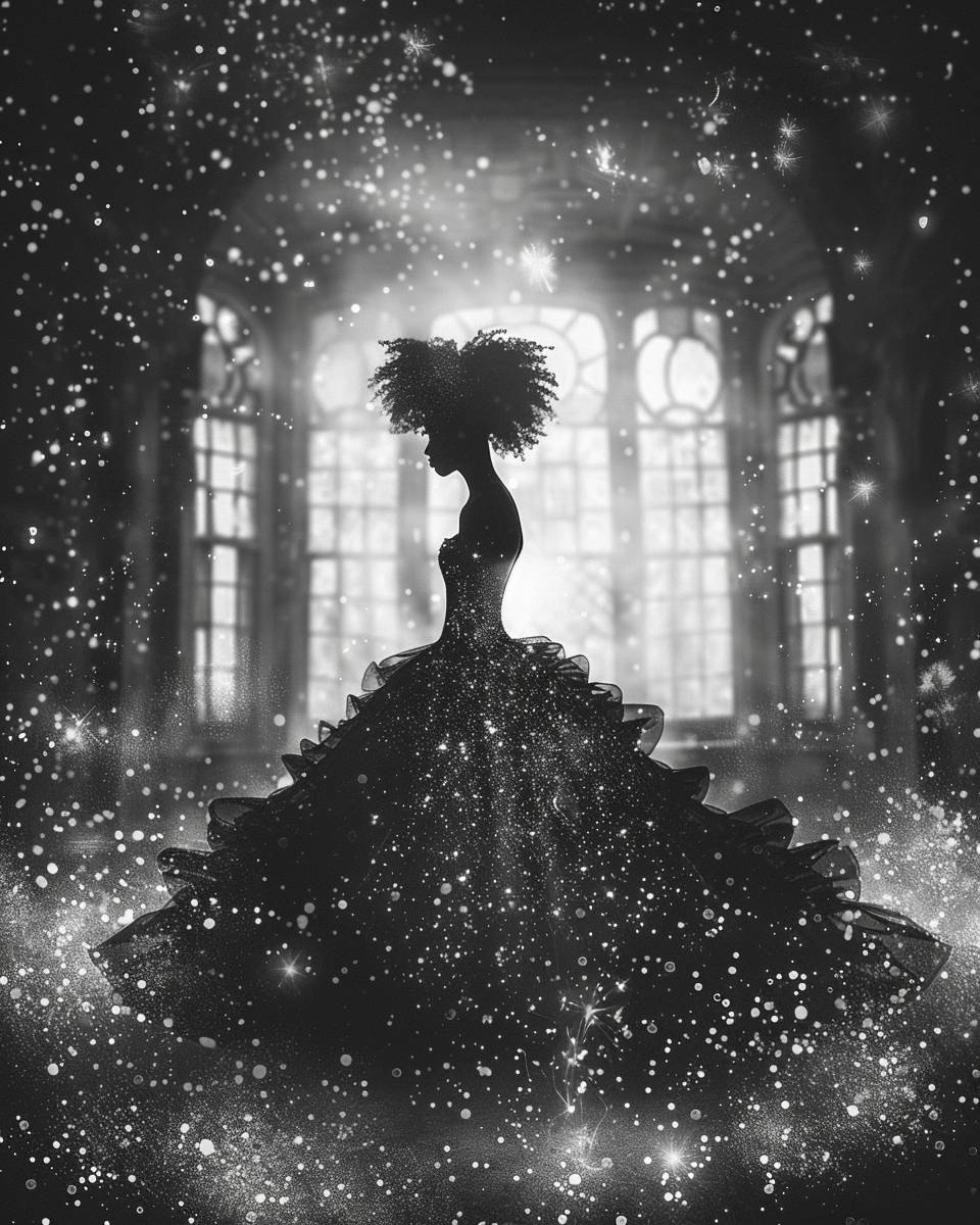 ObsidianElegance: Shimmering silhouette, high-gloss reflection. NoirNobility: Monochrome majesty, textured shadows. OnyxOde: Striking profile, gleaming black attire. MidnightMuse: Enigmatic presence, polished allure.