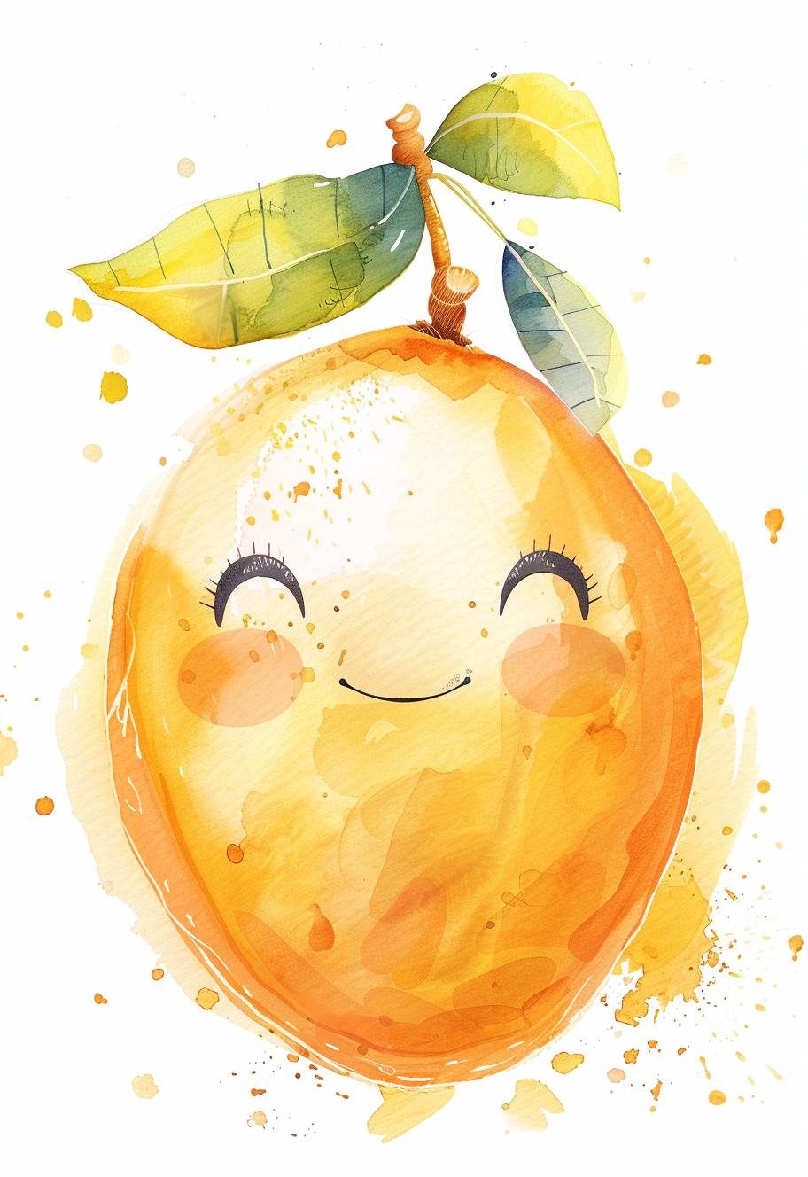 Create a beautiful mango core Pixar watercolor core clipart of a mango girl, texture background, use light colors, show full picture, no cut offs.