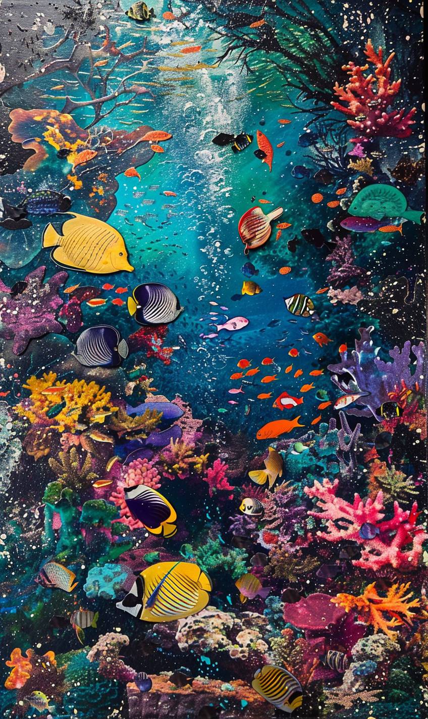 A vibrant underwater coral reef, teeming with colorful fish and marine life by Herman Brood