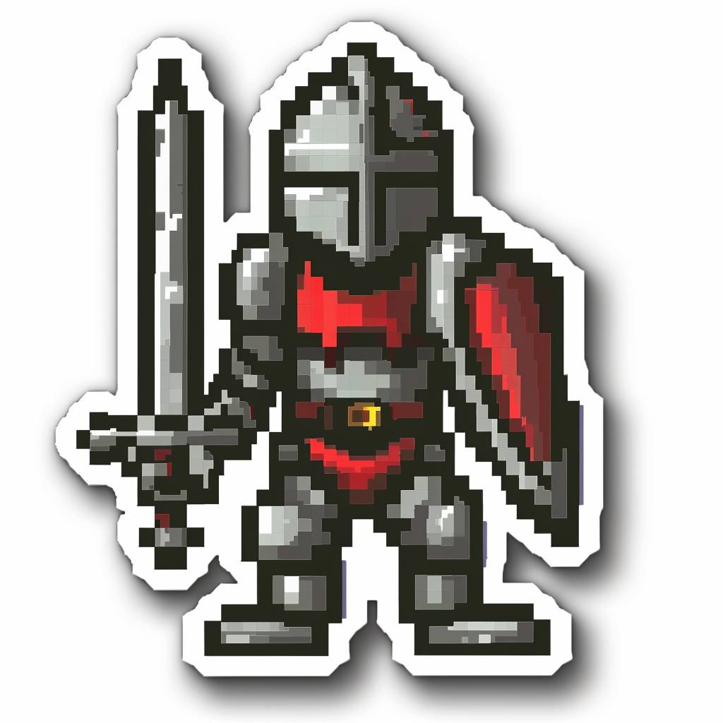 Sticker depicting pixelated knight