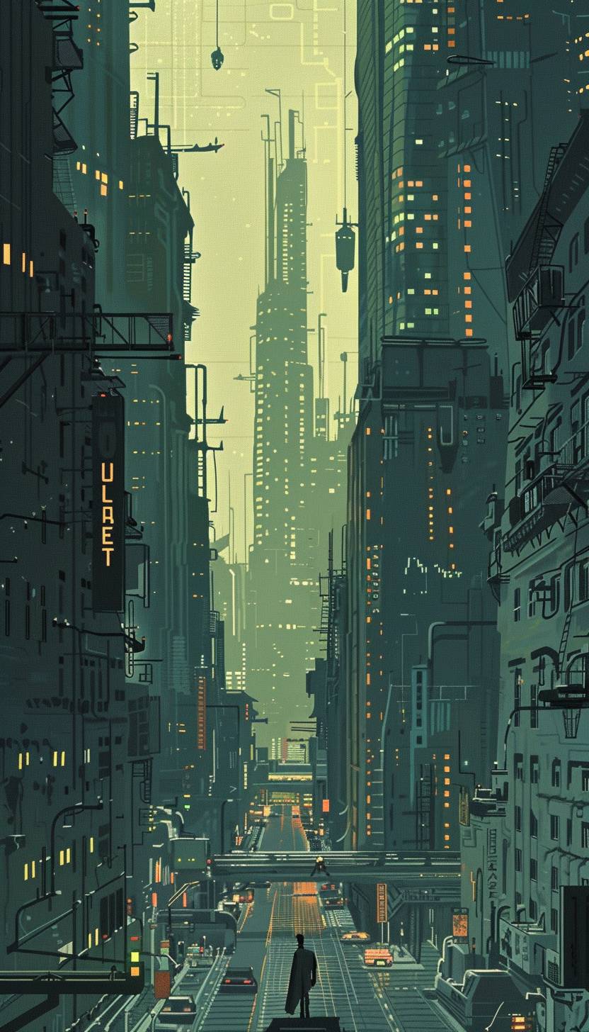 In the style of Alessandro Gottardo, Mechanical wonders of a futuristic metropolis