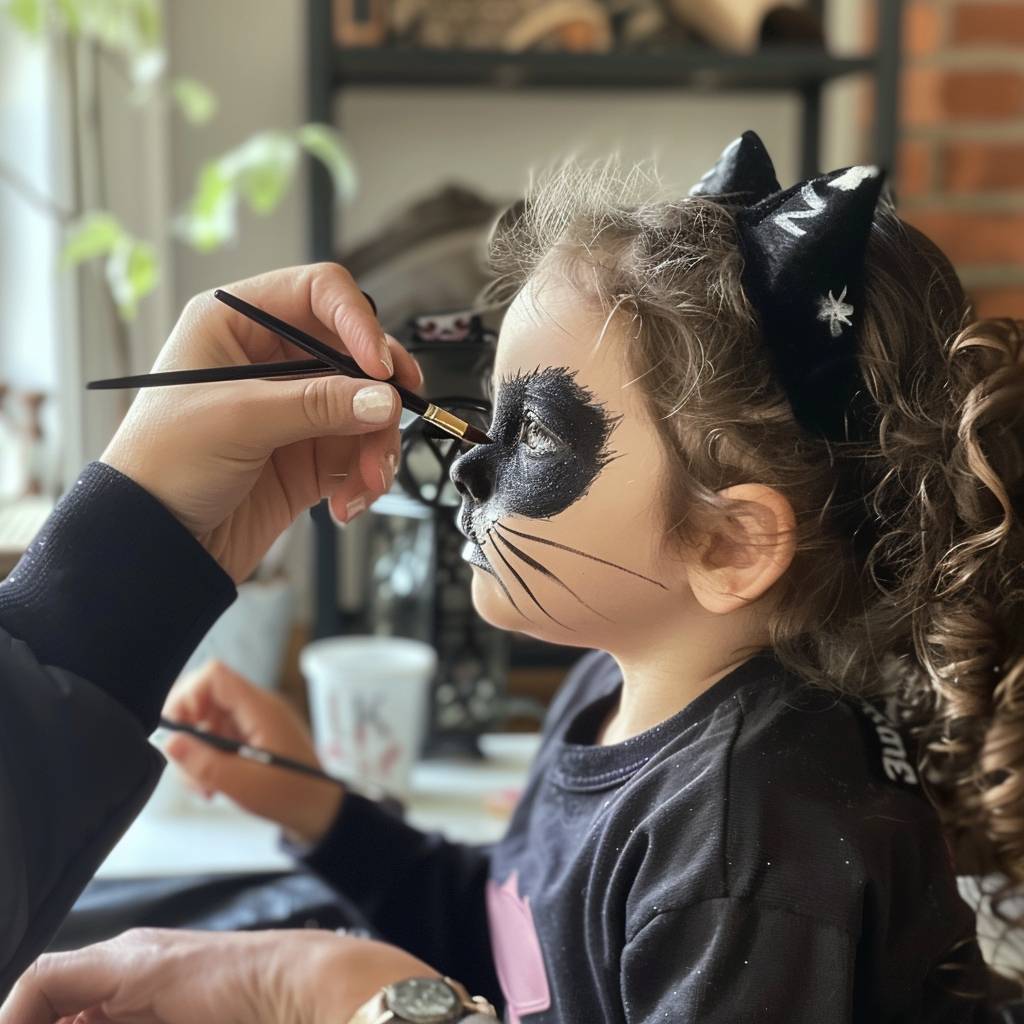 Little girl getting her face painted like a cat from the popular Netflix show 'Gabbys Dollhouse'