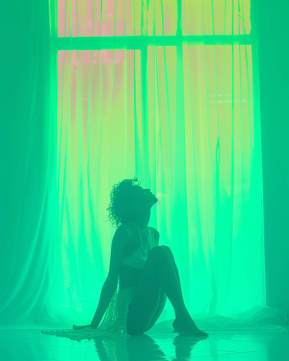 Neon Shadows: Dimmed lights, striking poses. Colorful silhouettes: Green and orange tones, fashion flair.