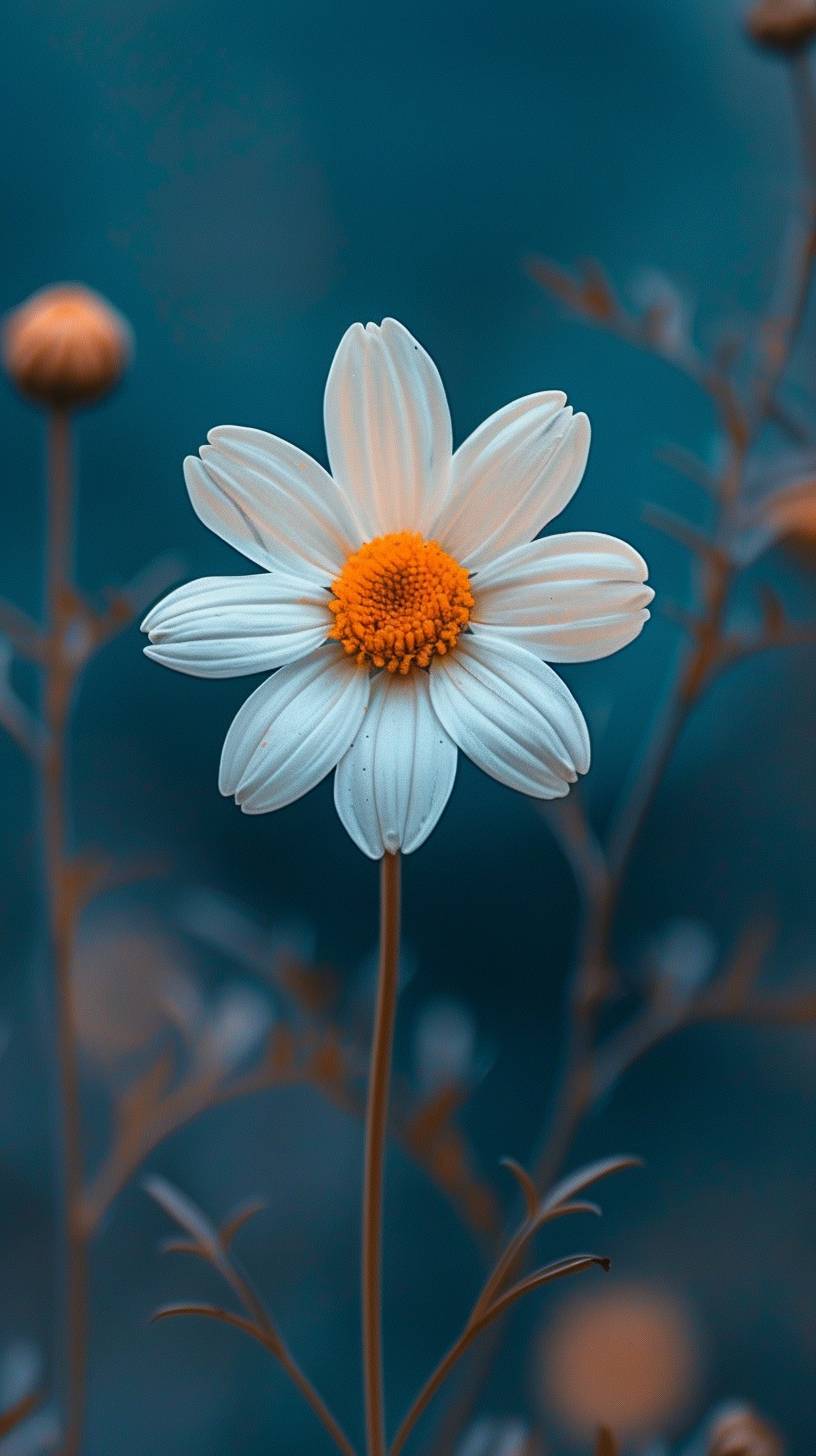 A small daisy, phone wallpaper, clean background, solid color background, HD quality, realistic details, HD photography pictures