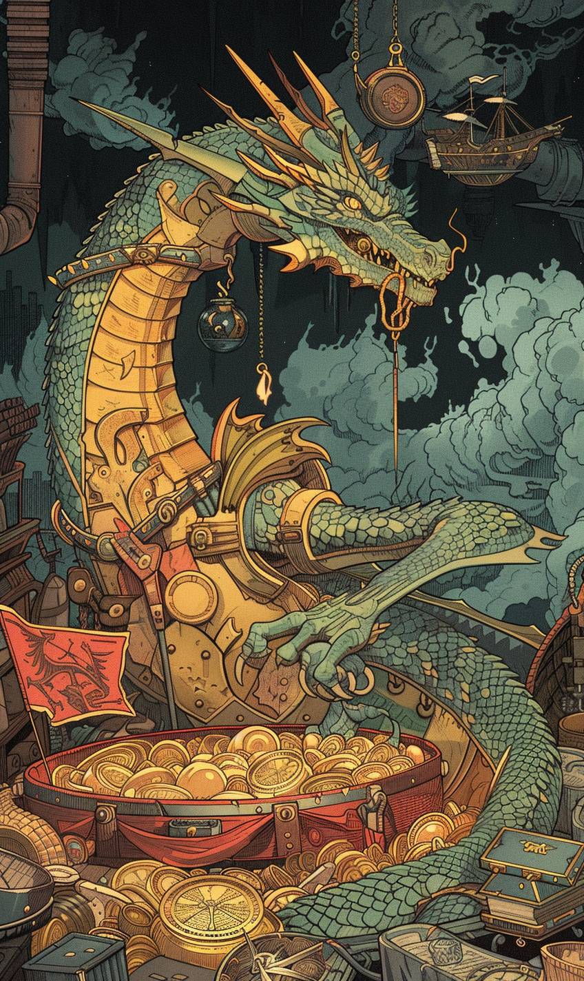 Mœbiusスタイルで、宝物を守る機械ドラゴン --ar 3:5  --v 6.0