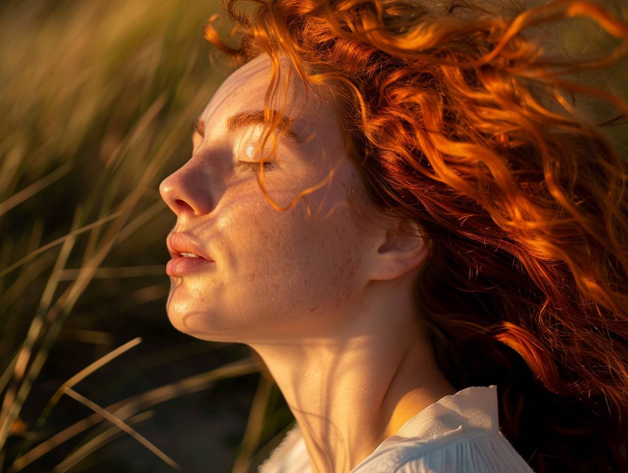 Photography of woman with red hair in sunlight