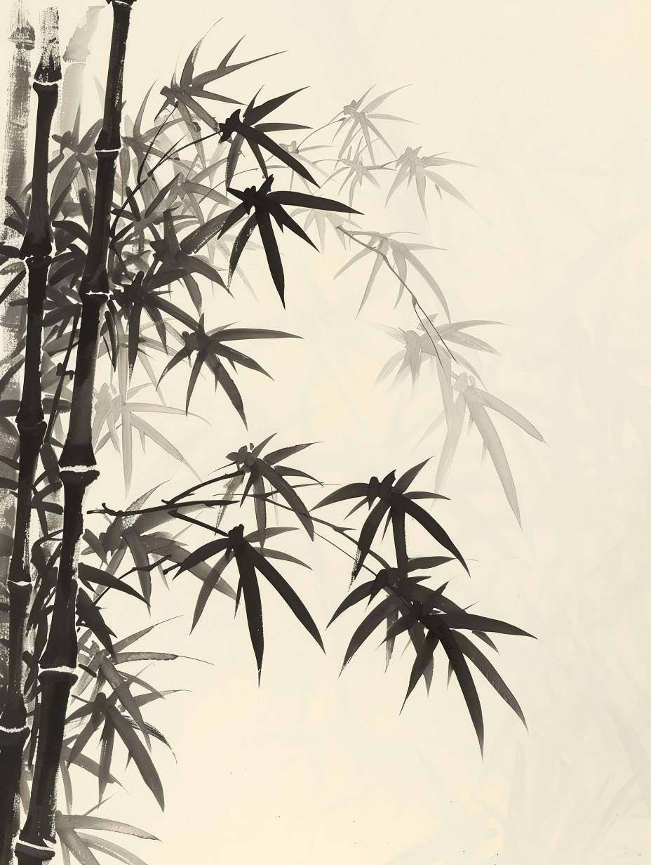 Black ink painting of a bamboo forest, two tone drawing, simple and artistic