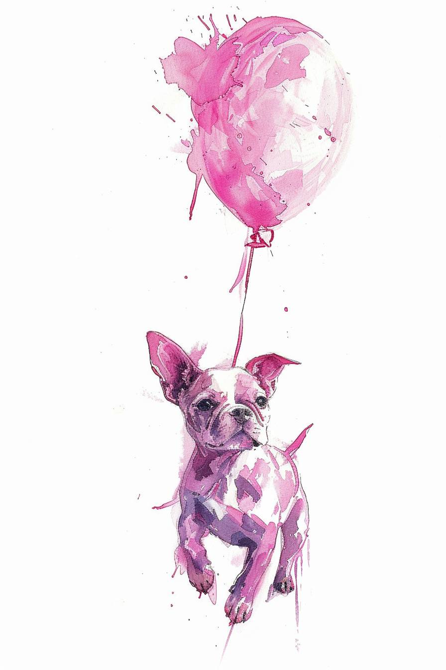 Trendy Cute Pink Balloon Dog Watercolor Funny