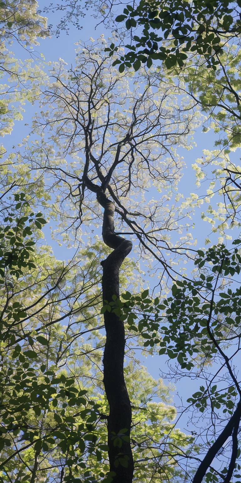 a tall tree with little kids growing on it upsidedown