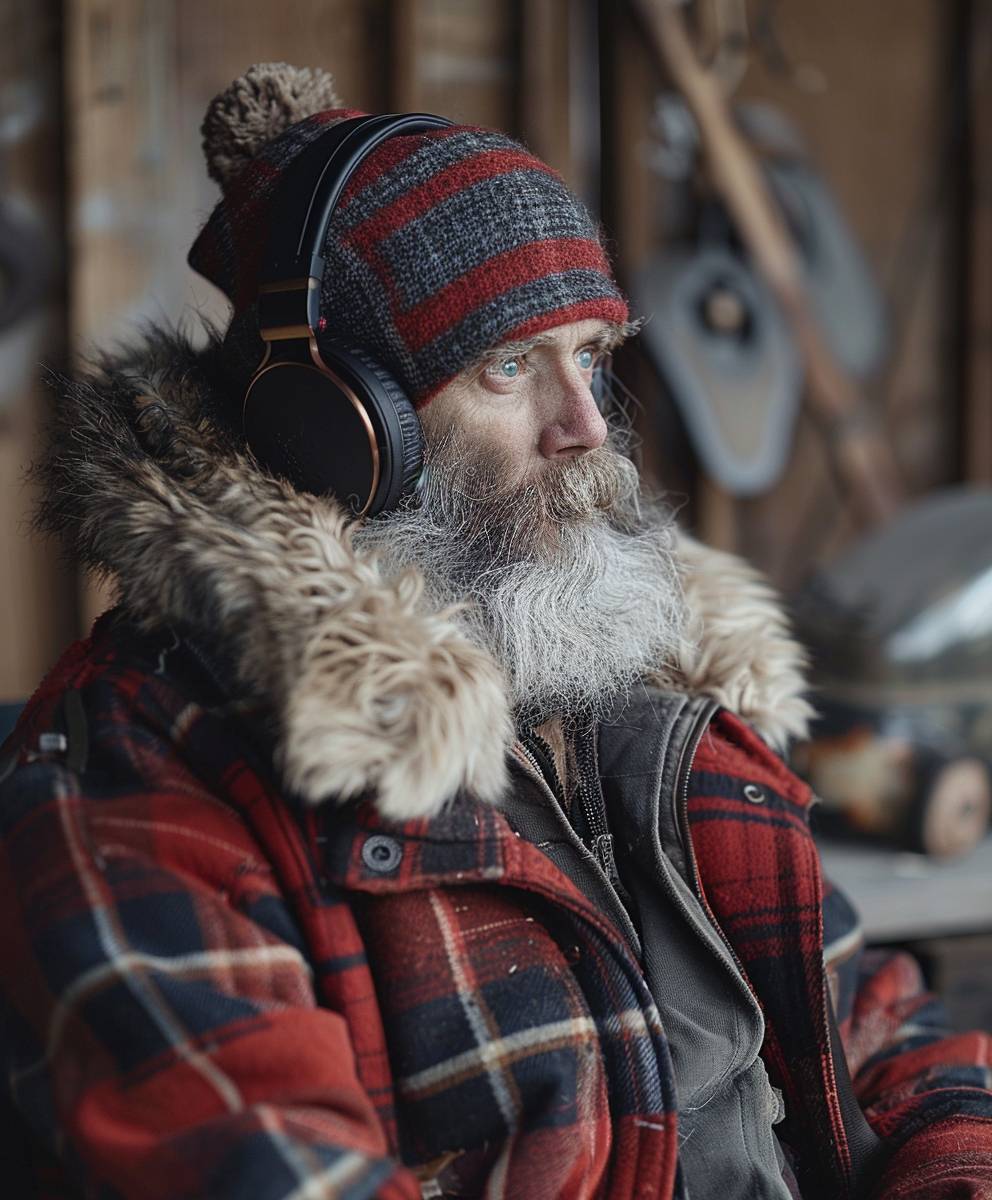 Skull wearing headphones, hipster beard, front view