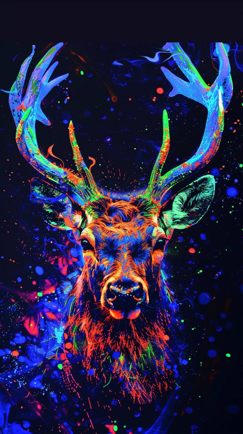 Deer in the headlights look, Aquapunk, black light, complementary neon glowing colors