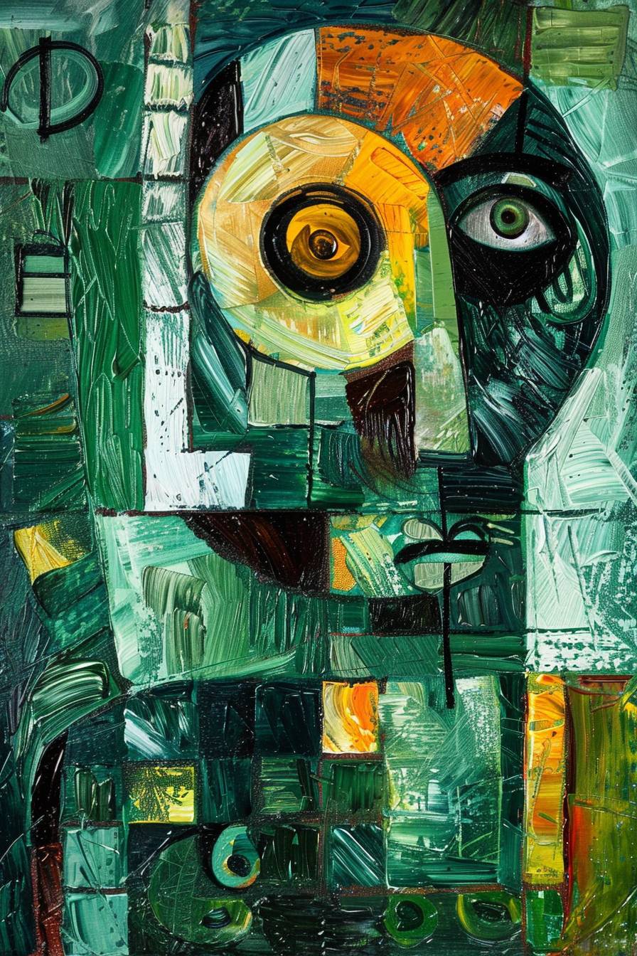 green reverse UNO card painted in an abstract cubist style