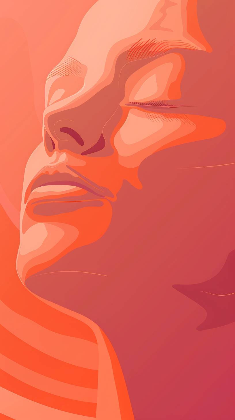 A 2D vector image of a person meditating, zoomed in on the face and nose, with a solid salmon background color.