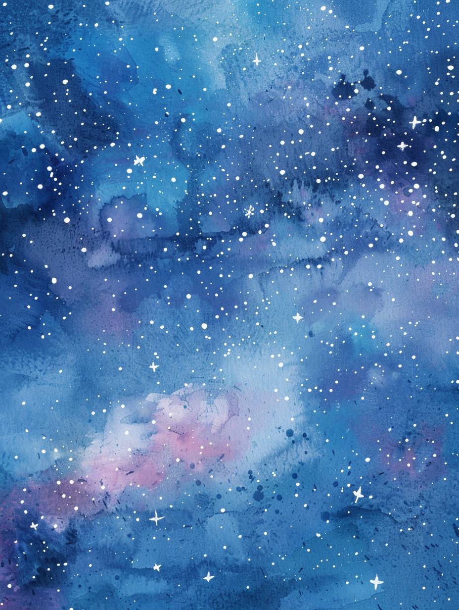 Stars in a blue sky, and a simple illustration style that looks like it was painted with watercolors.