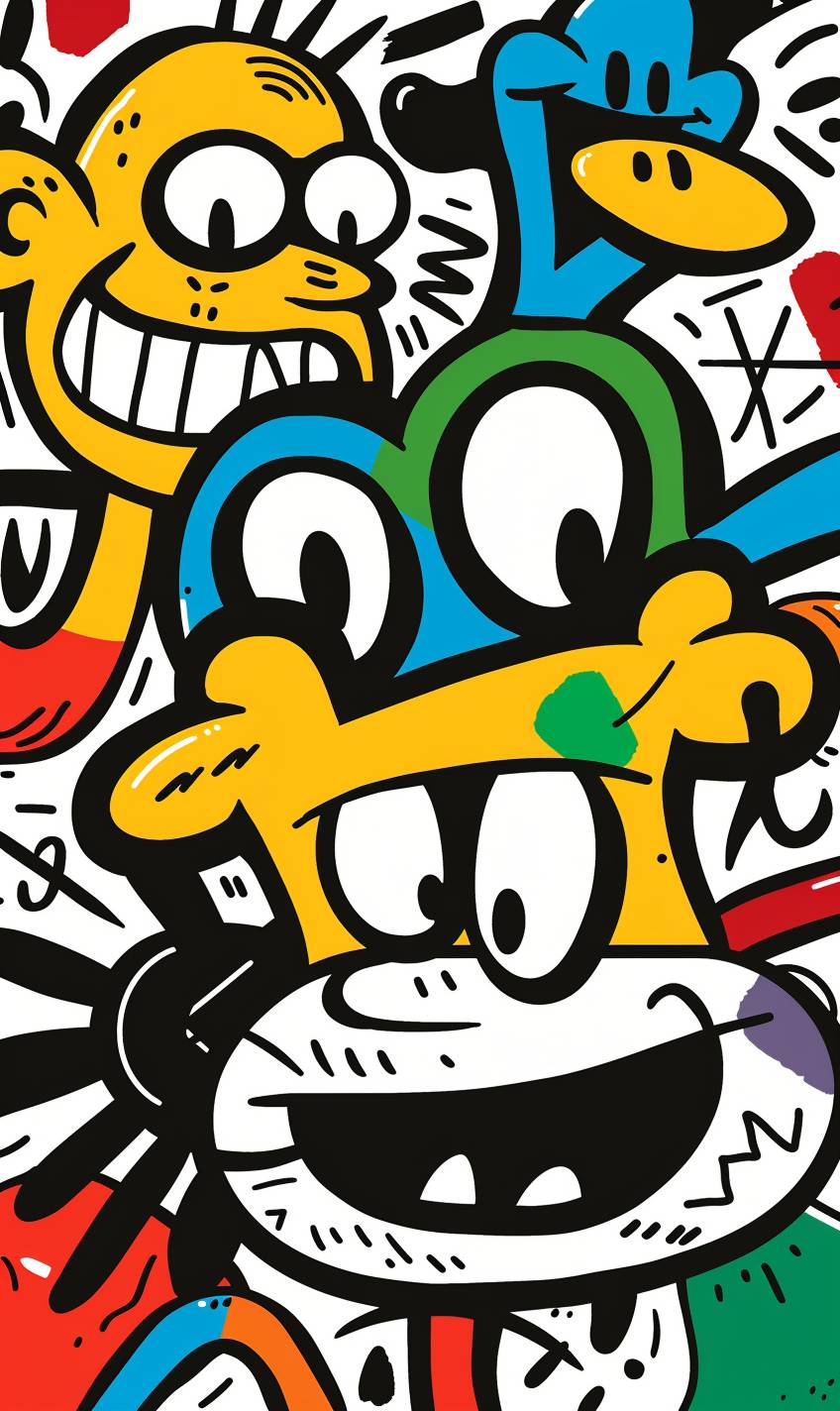 Abstract vector illustration of cartoon characters in the style of Keith Haring
