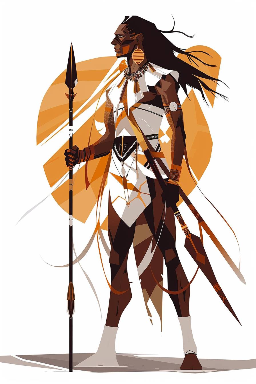 In the style of Ingrid Baars, warrior character, full body, flat color illustration