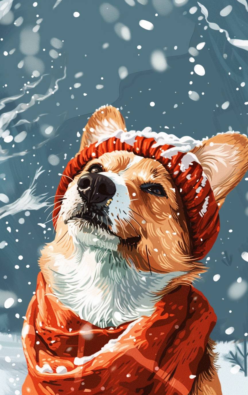 Illustrated image of a corgi dog feeling cold