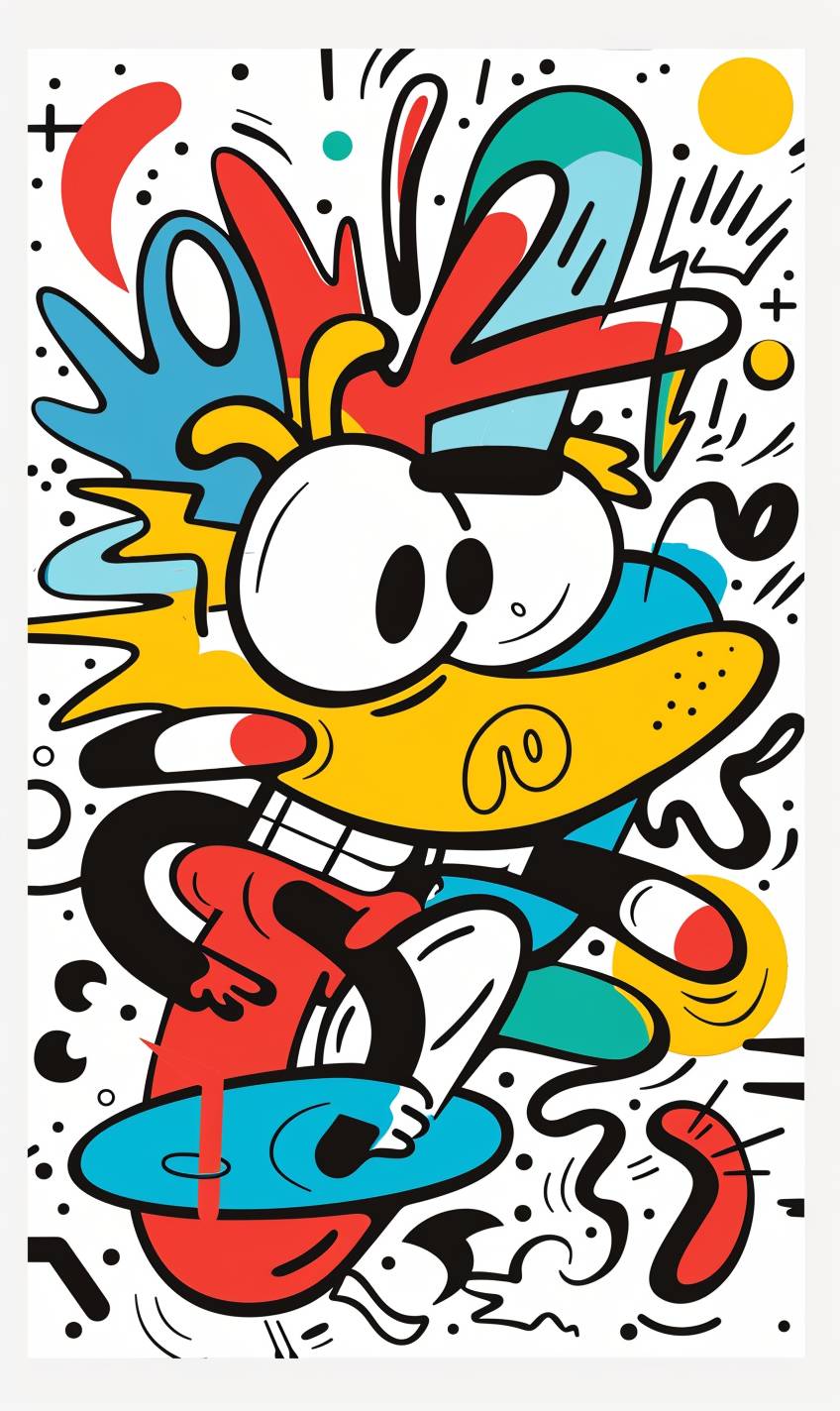 Abstract vector illustration of cartoon characters in the style of Keith Haring