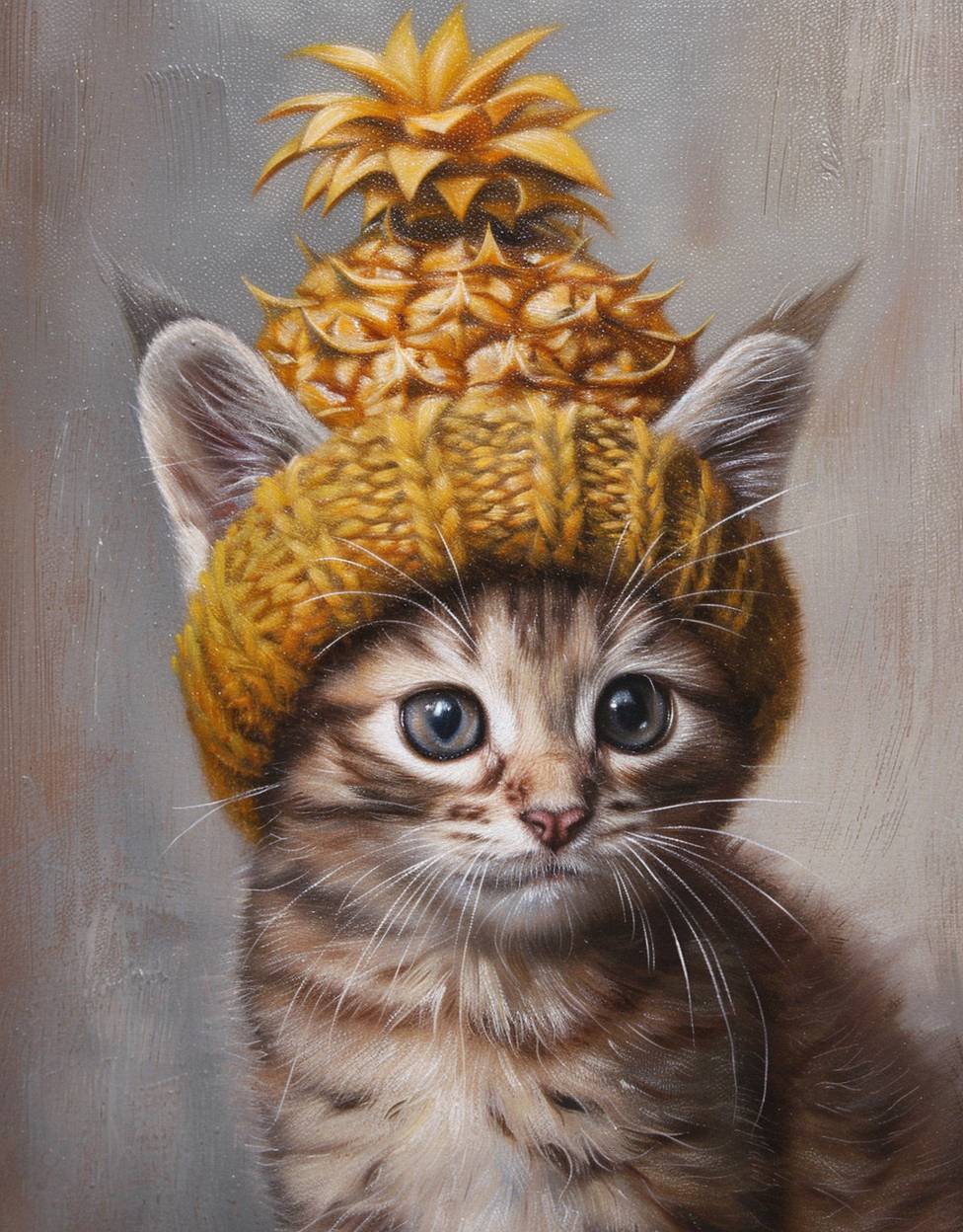 パイナップルの帽子をかぶった子猫