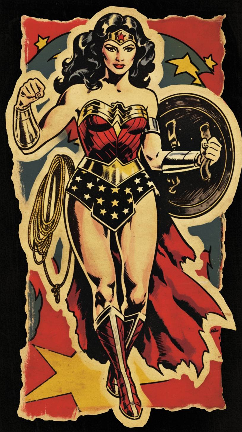 Wonder Woman, in the style of Frank Frazetta, Marvel Comics, mind-bending illusions, womancore, flawless line work, made of mist, comiccore, wild and daring, shot on 70mm, dark gold and red, detailed costumes, chiaroscuro mastery, creepypasta, award-winning.