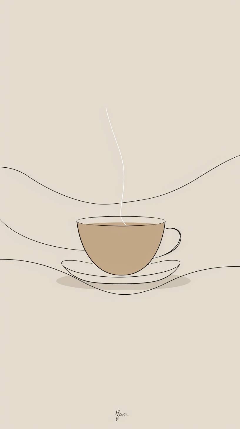 A cup of coffee, in minimalist details, design in lines, vector, white background, 8k