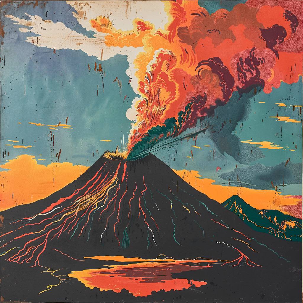 フラットイメージ、火山の絵