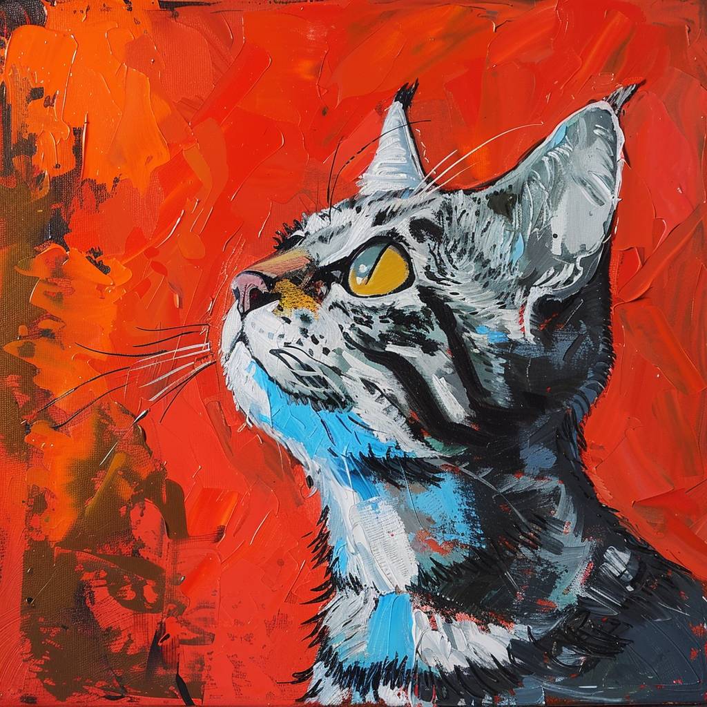 Feline animal painting in the style of Hergé
