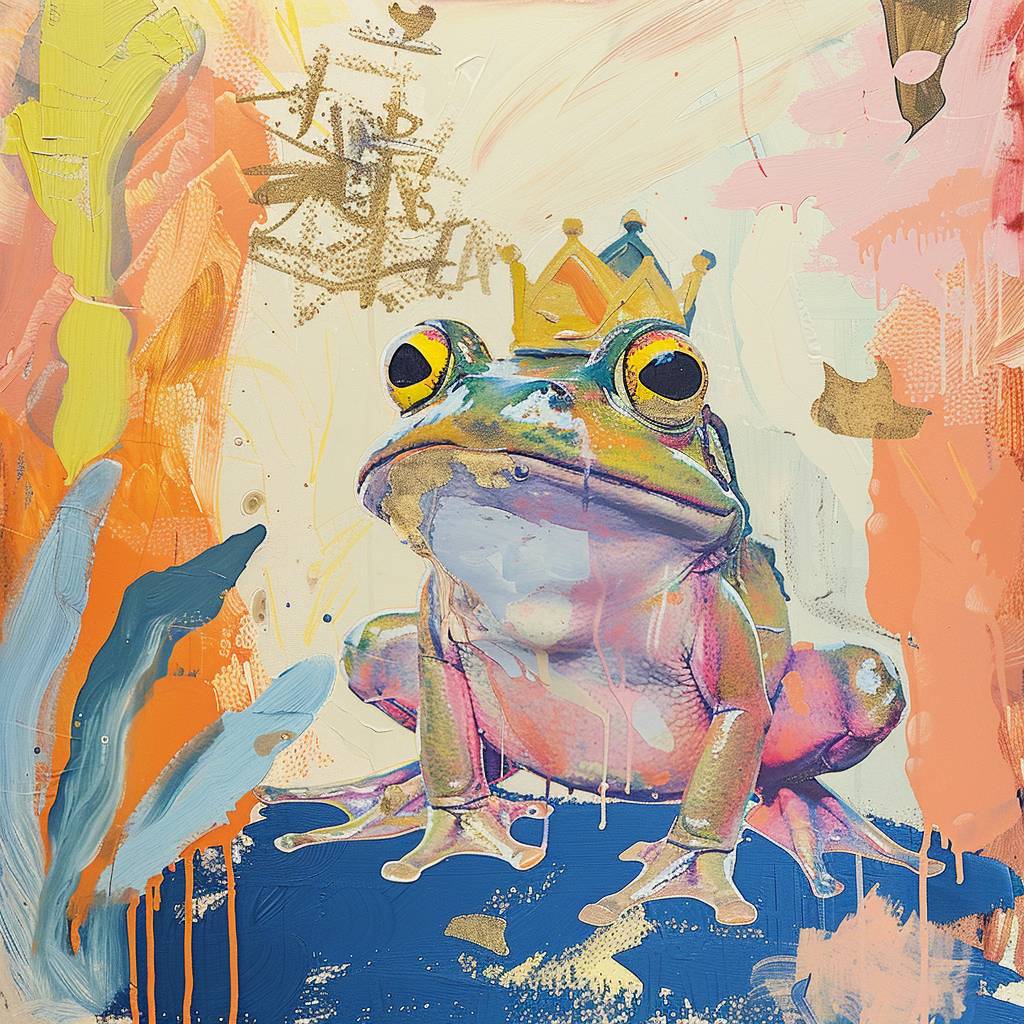 Frog Prince, cartoon creature in the style of Helen Frankenthaler