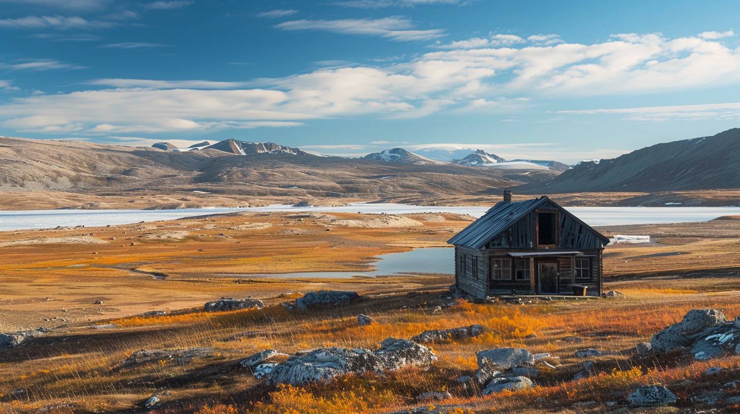 landscape photo of a hut in an arctic landscape