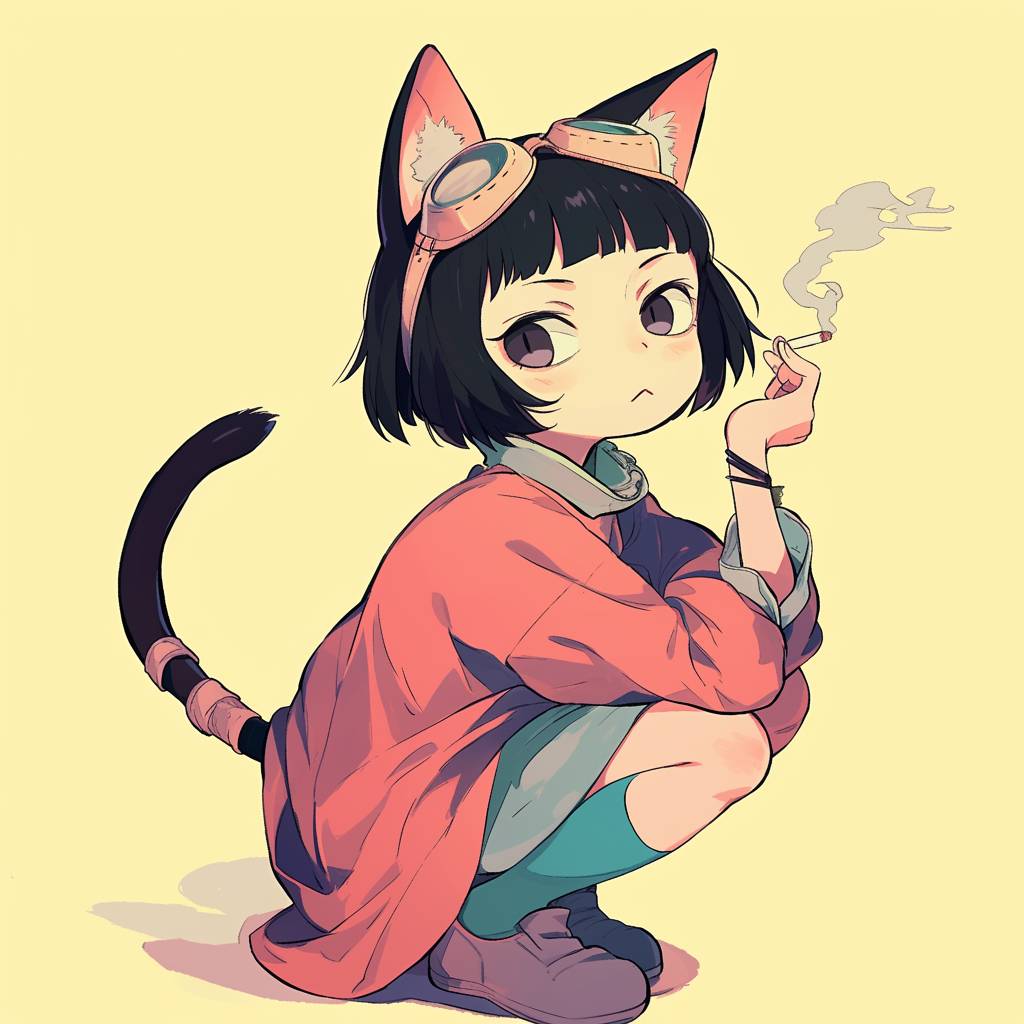 Cute Tekkonkinkreet cat in Chibi anime style