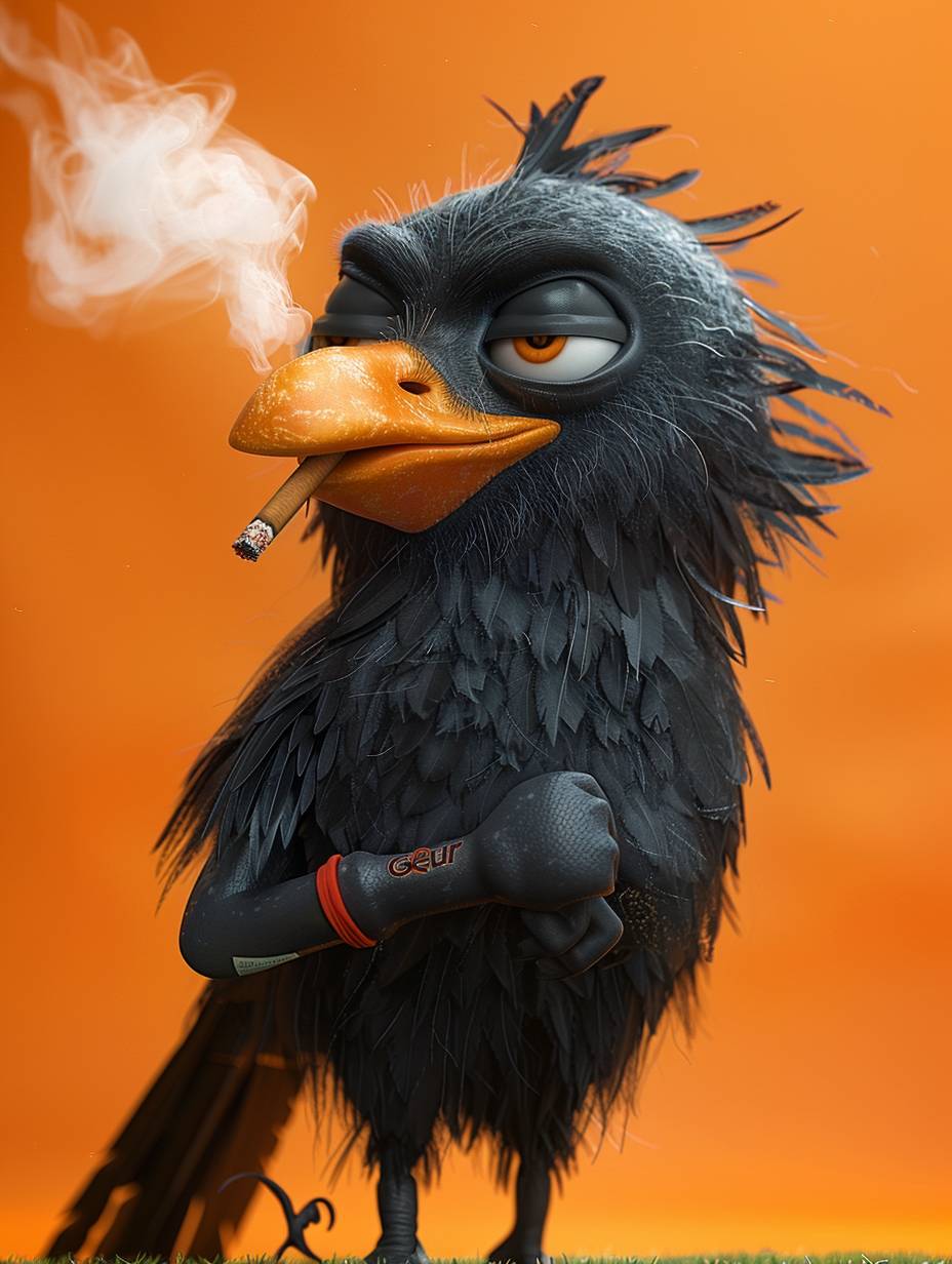 Cartoon image of soccer star Crow with a cigarette in his mouth, HD details, orange background. Pixar style. 3d cartoon.